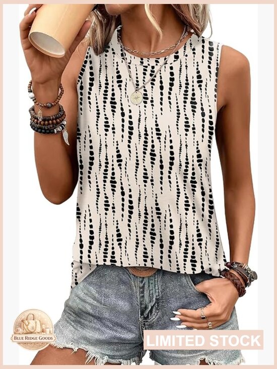 Tops - Eyelet Loose Casual Summer Tank Top Crew Neck Sleeveless Basic Women Top